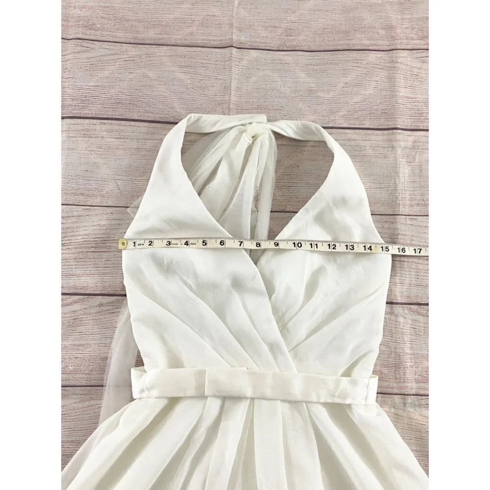 Vera Wang WHITE Women's Ivory Halter Neck Dress With Tulle Bow - 2 - Picture 8 of 15